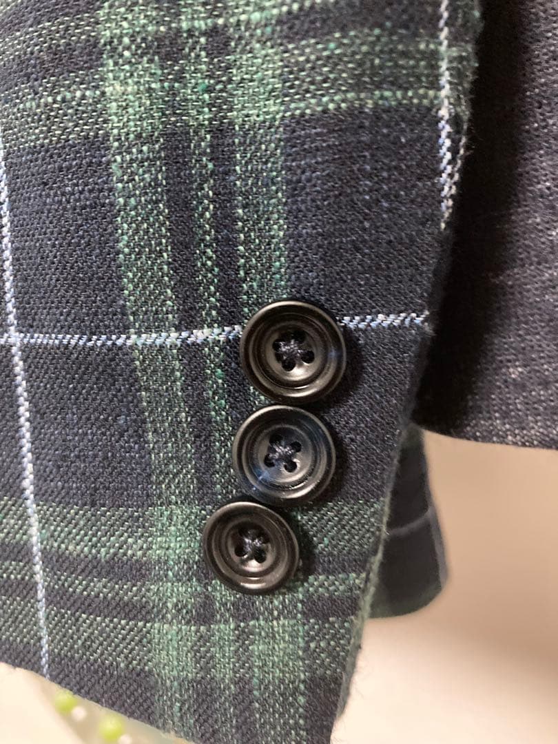 サルトリオSartorioコットンシルクウールチェックテーラードジャケット46紺