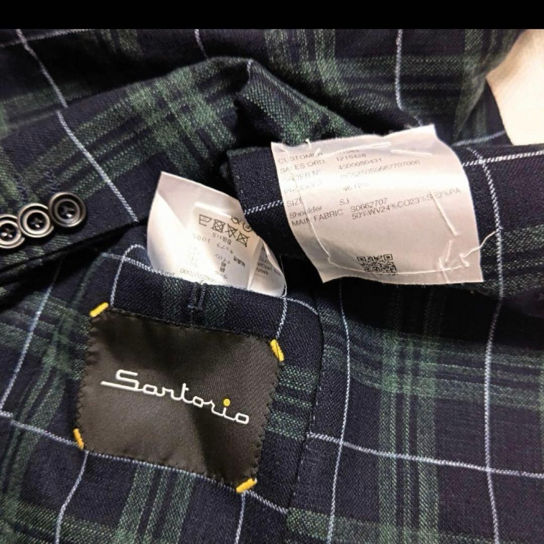 サルトリオSartorioコットンシルクウールチェックテーラードジャケット46紺