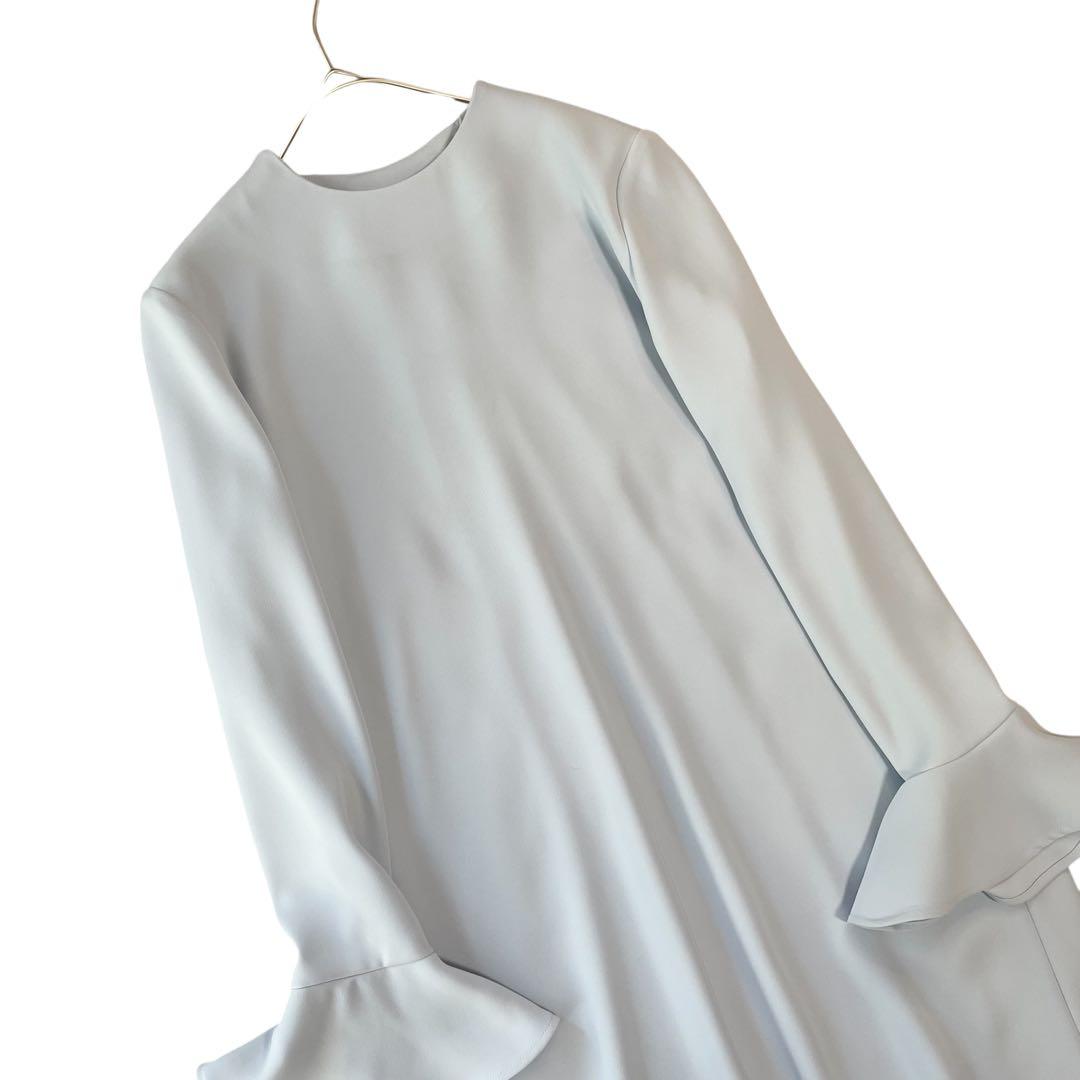 未使用級✨ ヨーコチャン フレアスリーブバックプリーツドレス ワンピース ブルー