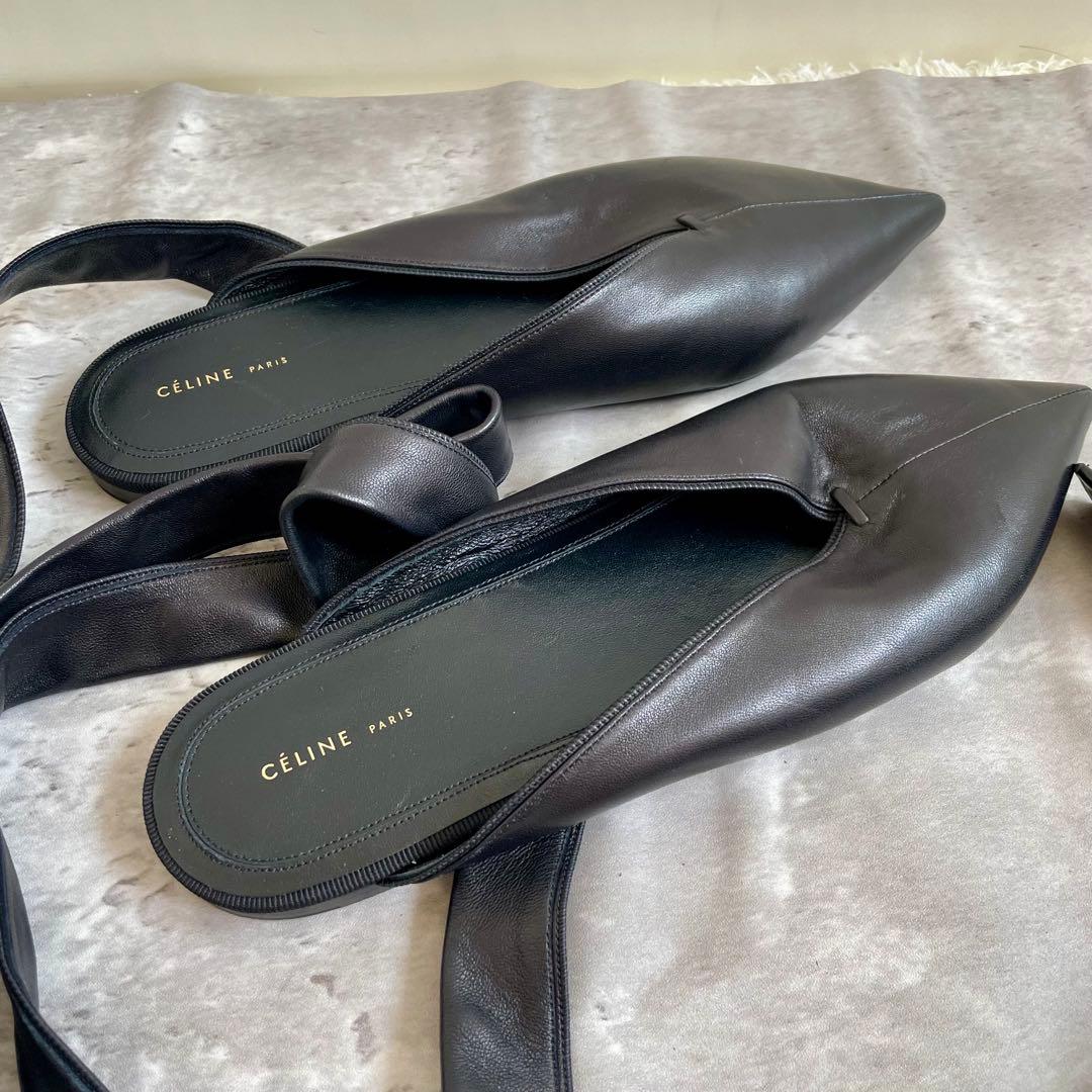 美品 セリーヌ ミュール フラットシューズ リボン 36.5 23㎝