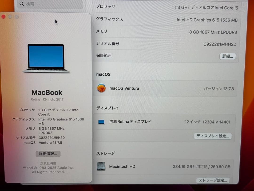 MacBook 12インチ　A1534 256GB Retina SSD