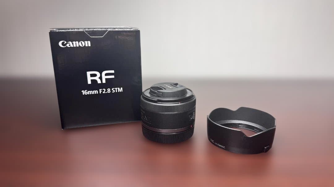 【美品】Canon RF16mm F2.8 STM（JJC製フード・元箱付き）