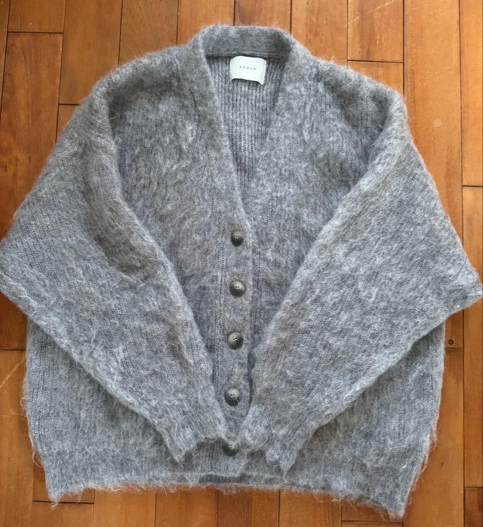 ARGUE アーギュ モヘヤ混 ニットカーディガン グレー