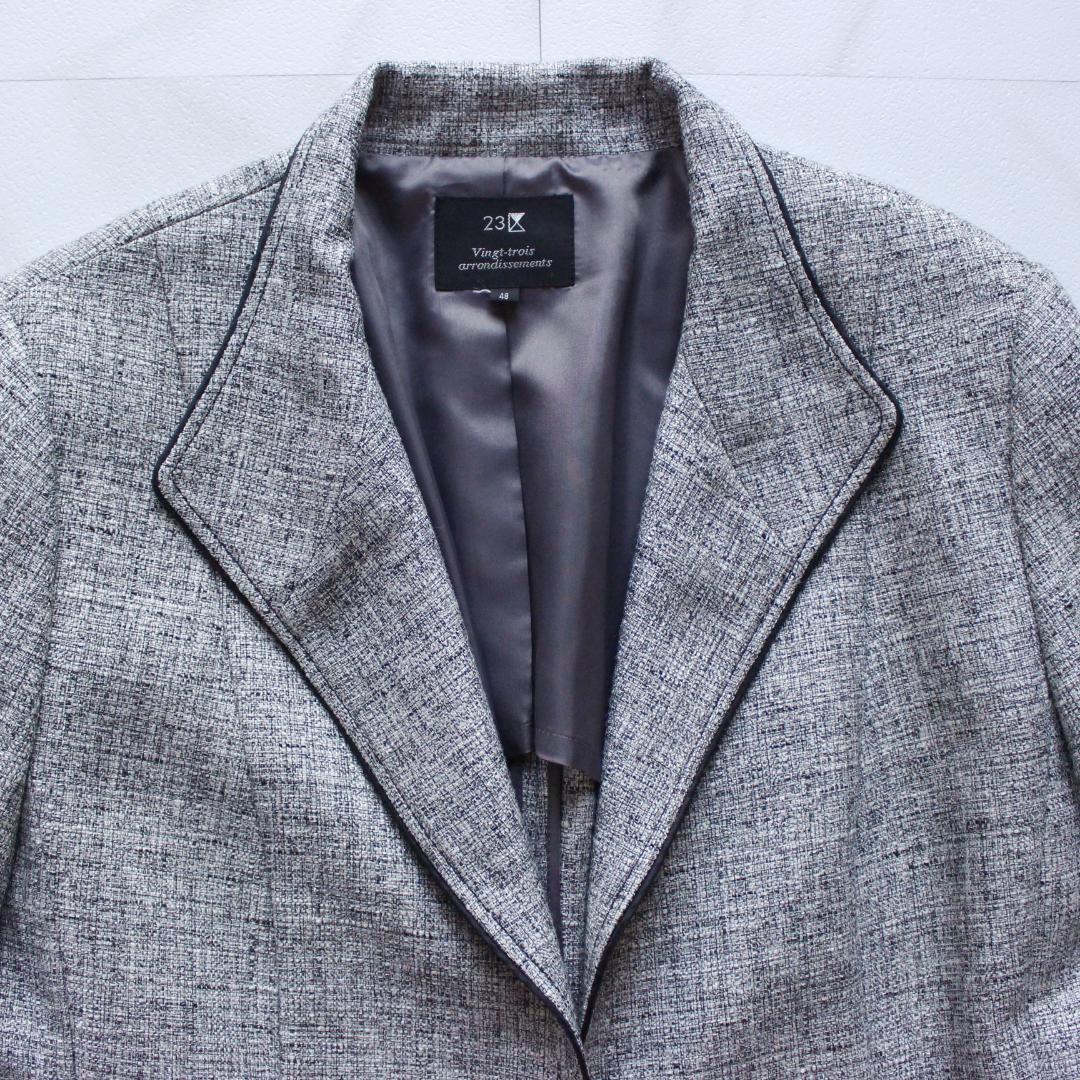 【大きいサイズ】23区 セットアップ 48 スカート ツイード リボン グレー