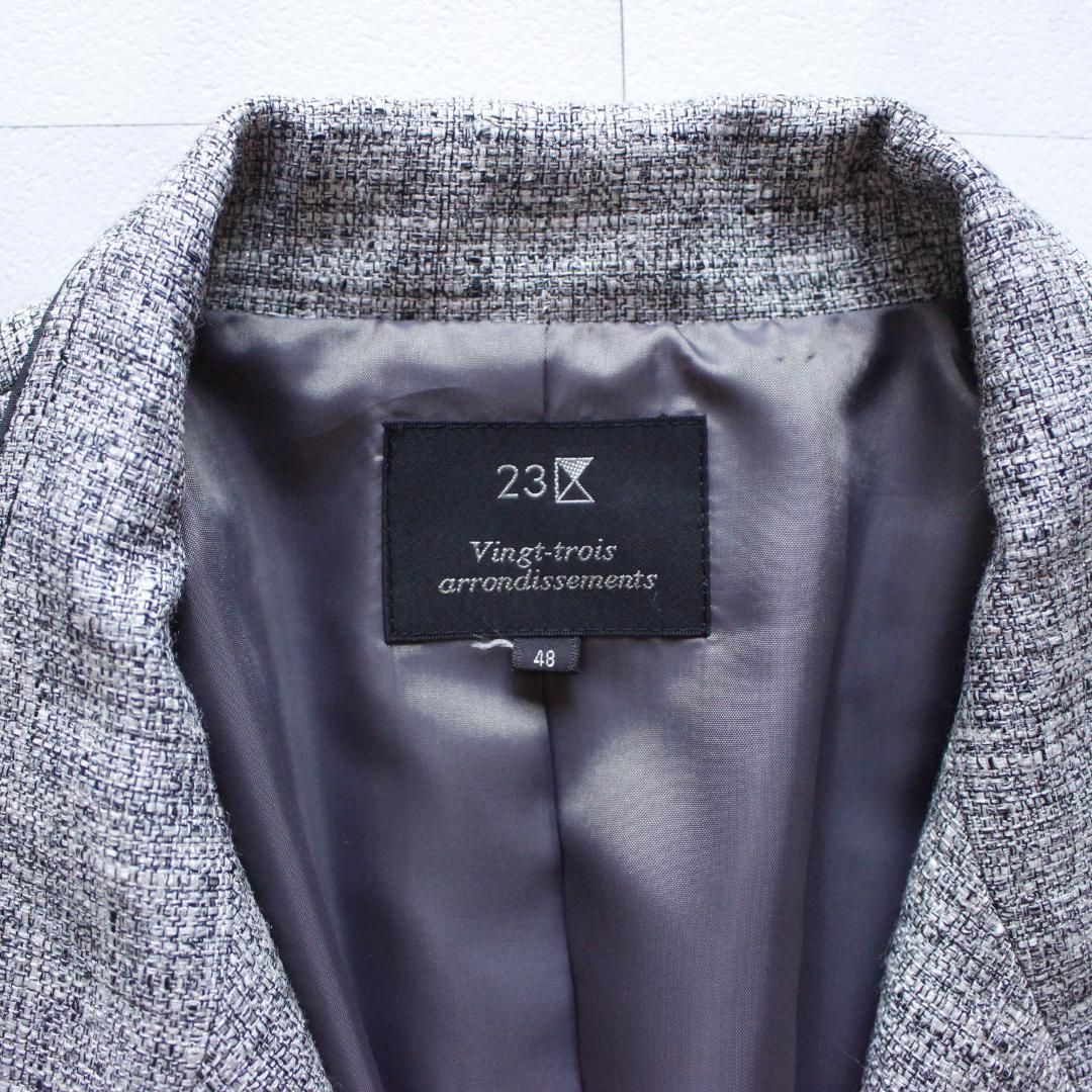 【大きいサイズ】23区 セットアップ 48 スカート ツイード リボン グレー