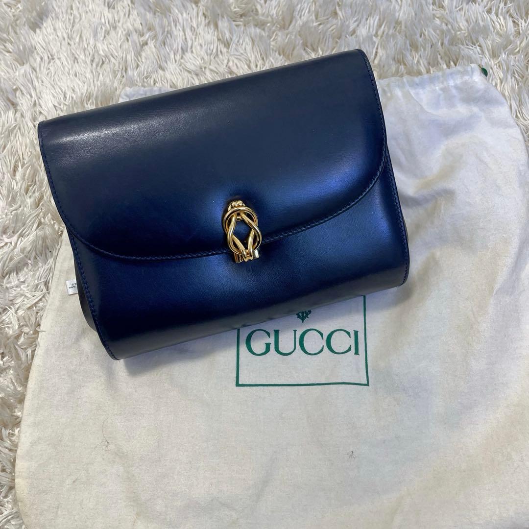 Gucci クラッチバッグ ネイビー レザー