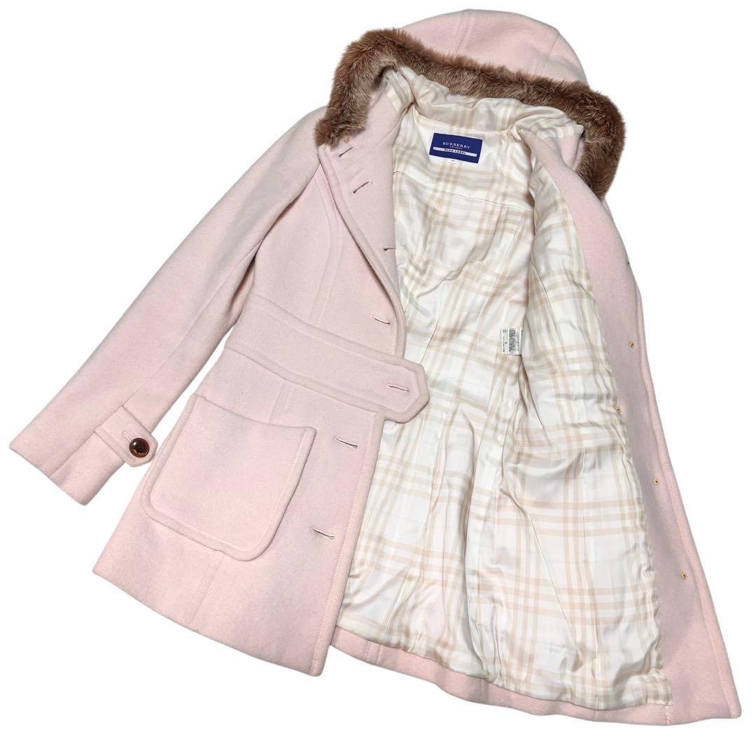 美品 BURBERRY バーバリ アンゴラ カシミヤ コート ノバチェック M