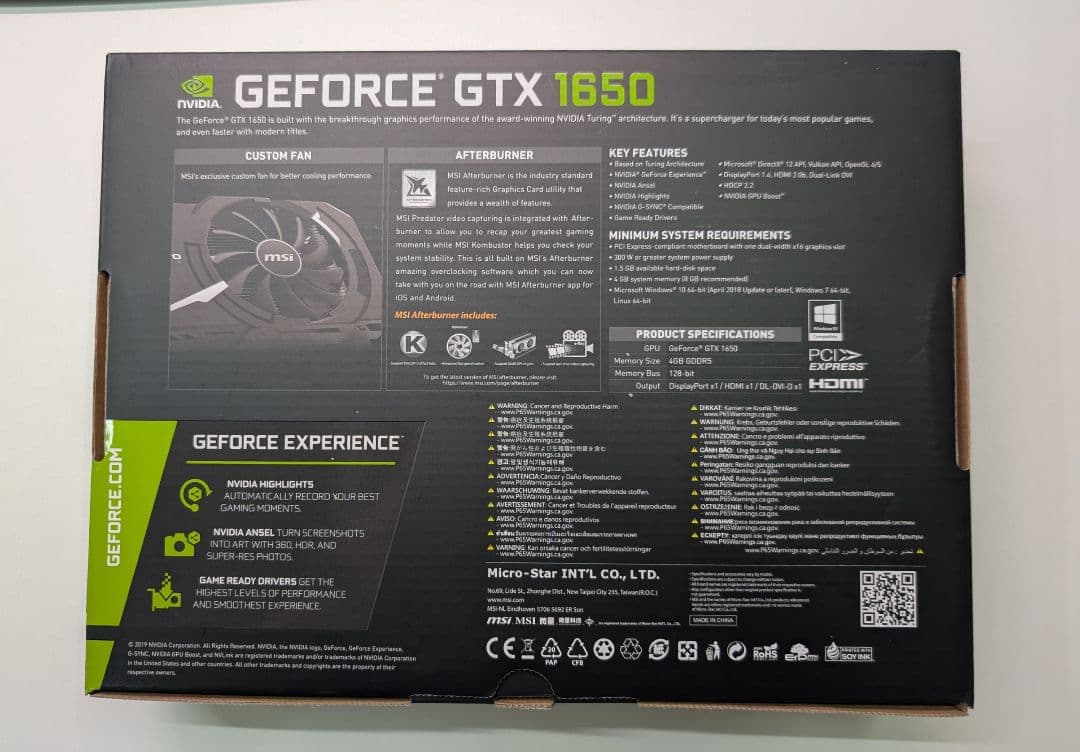 グラフィックボード・グラボ・ビデオカード MSI AERO ITX GeForce GTX 1650 4G OCV1
