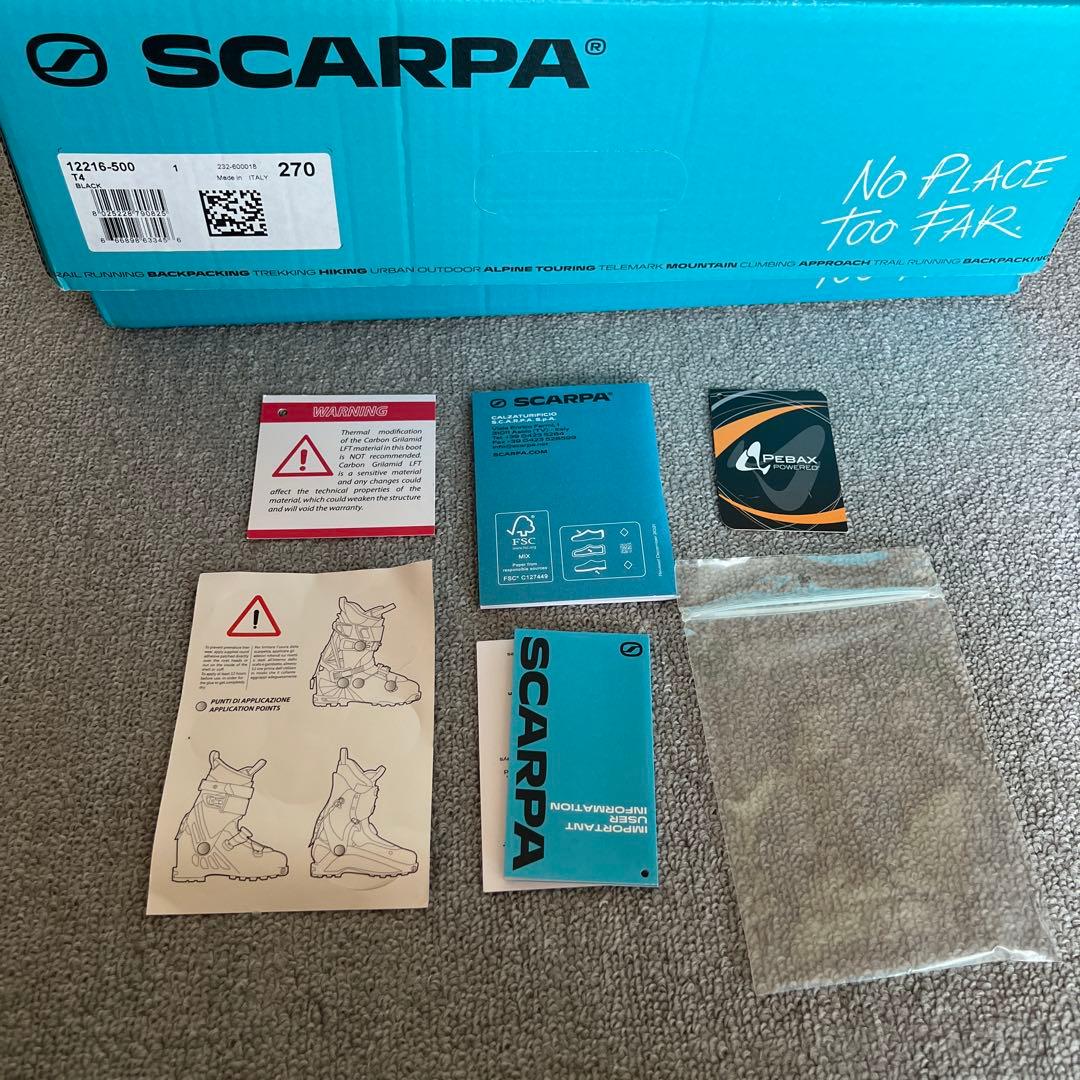 SCARPA T4 テレマークブーツ 27センチ ブラック　未使用品です。