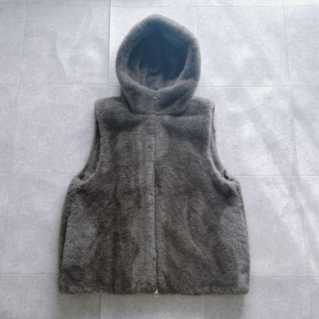 極美品✨ Arpege story ファージップベスト チャコールグレー M