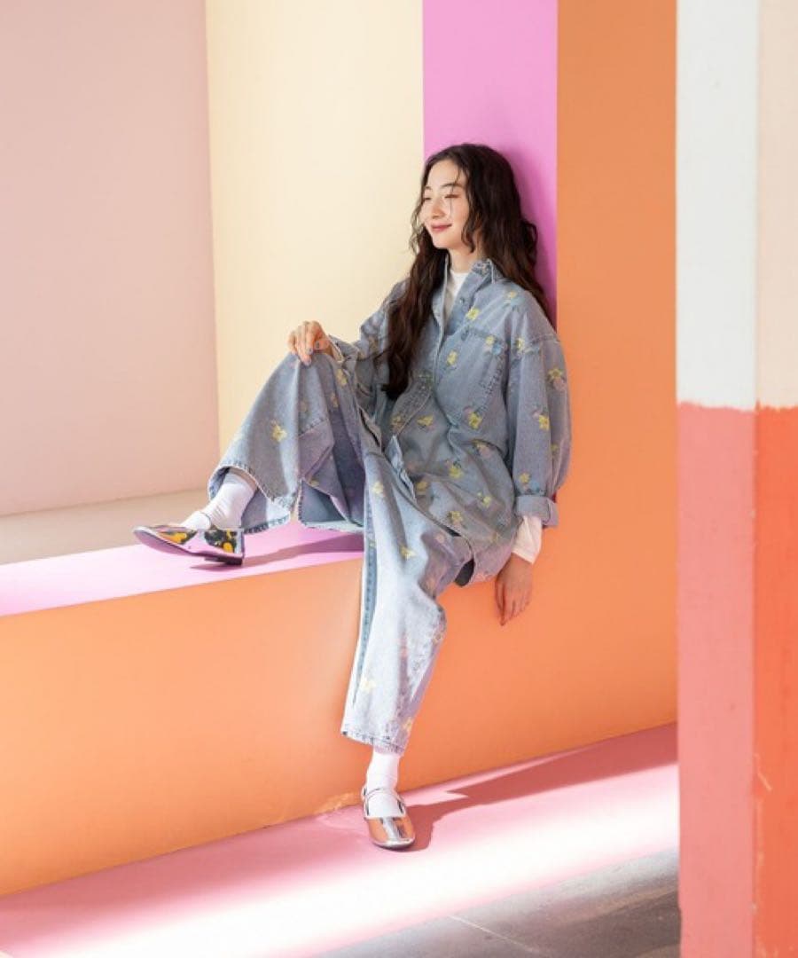 ニコアンド＊WORK BIG DENIM SHIRT ライトインディゴフラワー