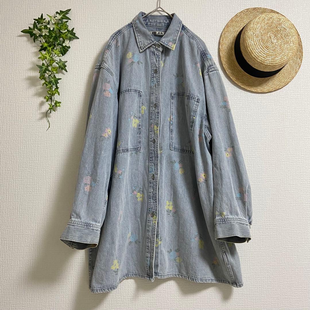 ニコアンド＊WORK BIG DENIM SHIRT ライトインディゴフラワー