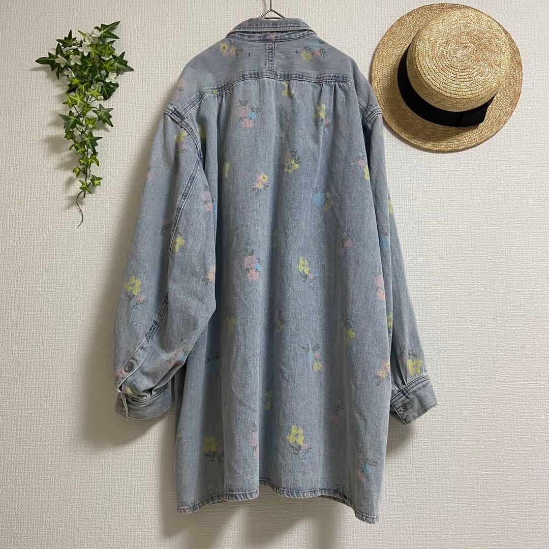 ニコアンド＊WORK BIG DENIM SHIRT ライトインディゴフラワー