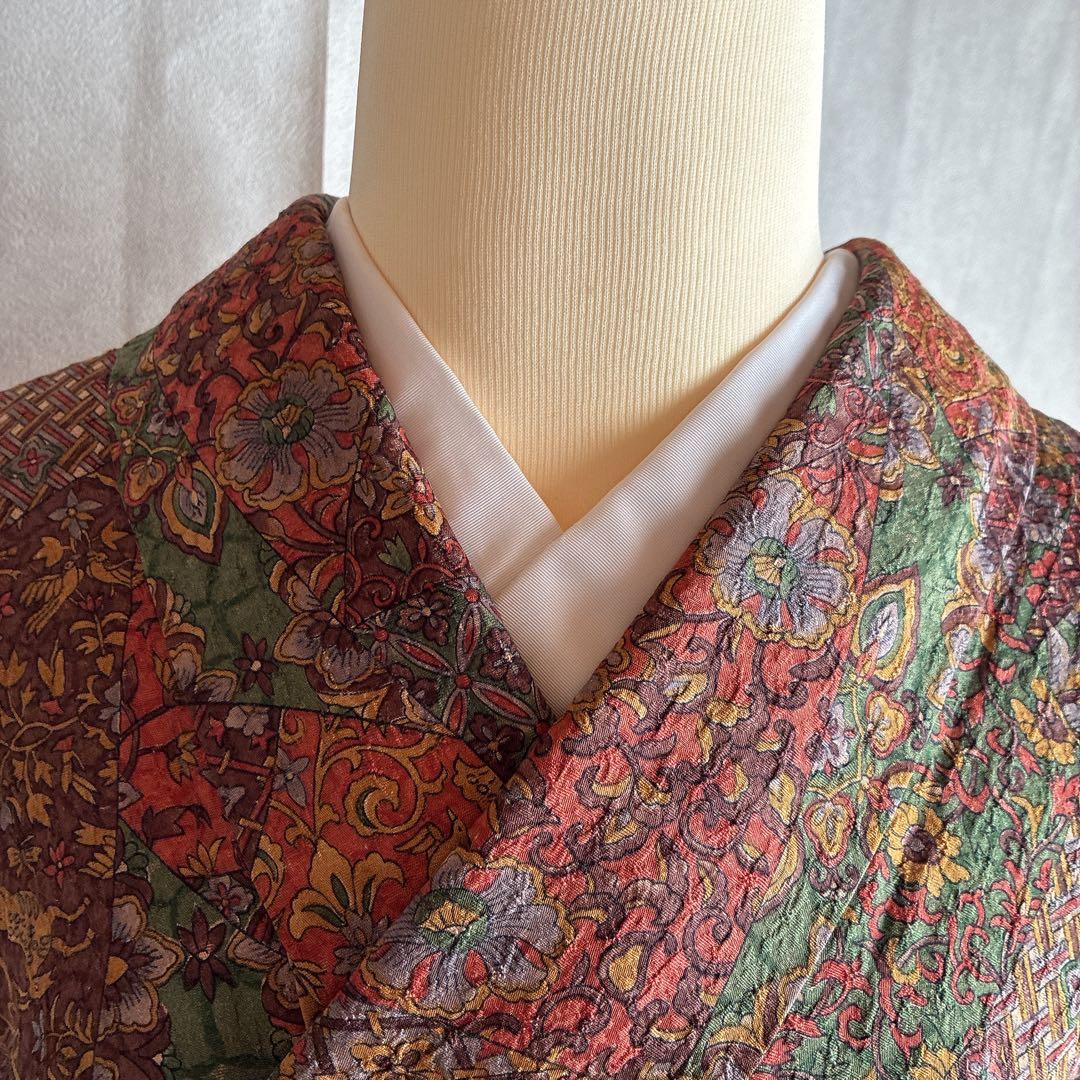 小紋　フルセット　着物　正絹　更紗　普段着物　深みカラー　大人シック　J1