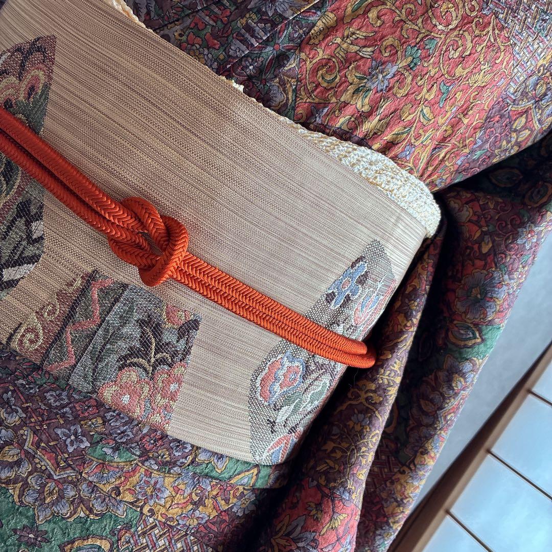 小紋　フルセット　着物　正絹　更紗　普段着物　深みカラー　大人シック　J1