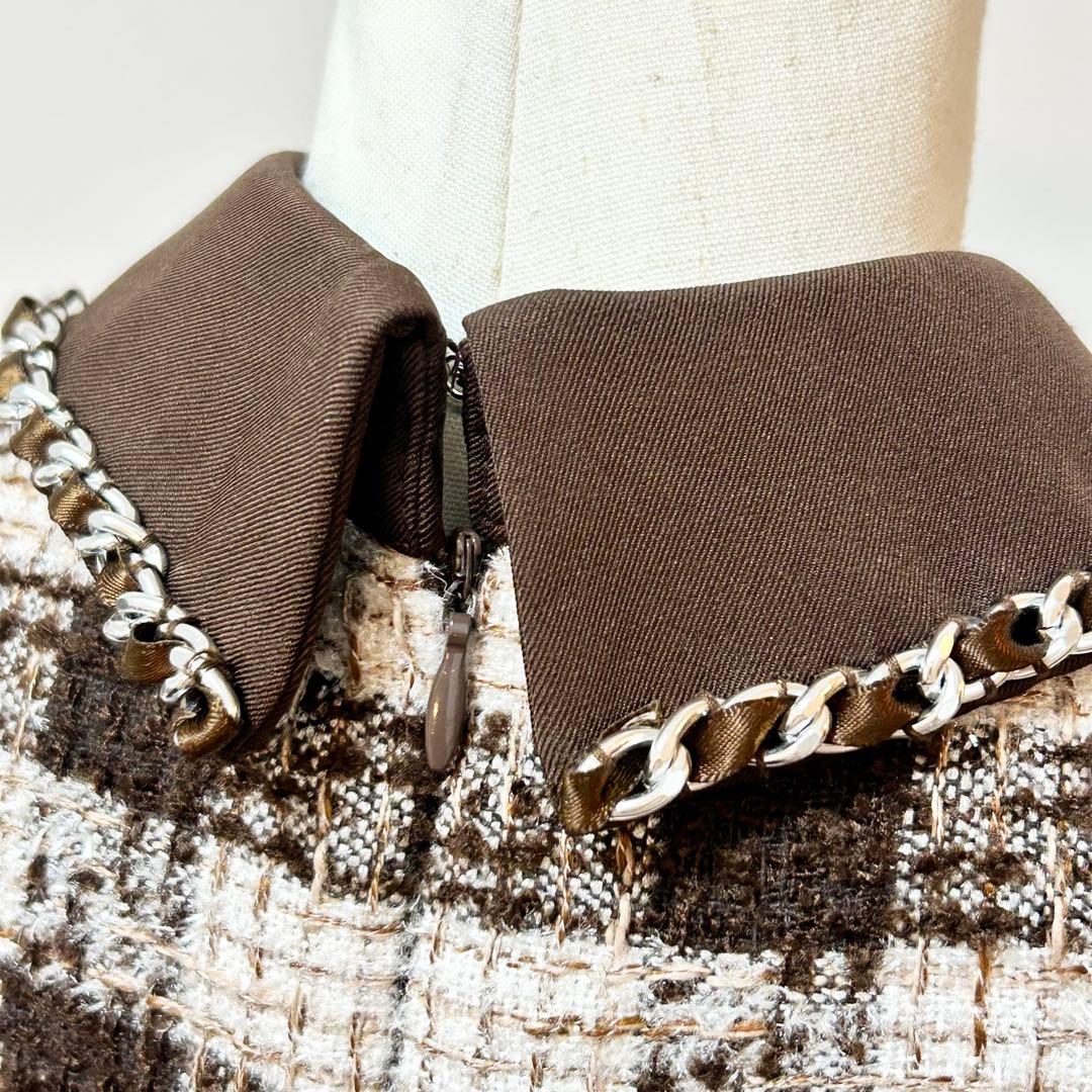 極美品！完売品！an ジップアップ　チェック　襟ノースリーブ フレアミニドレス