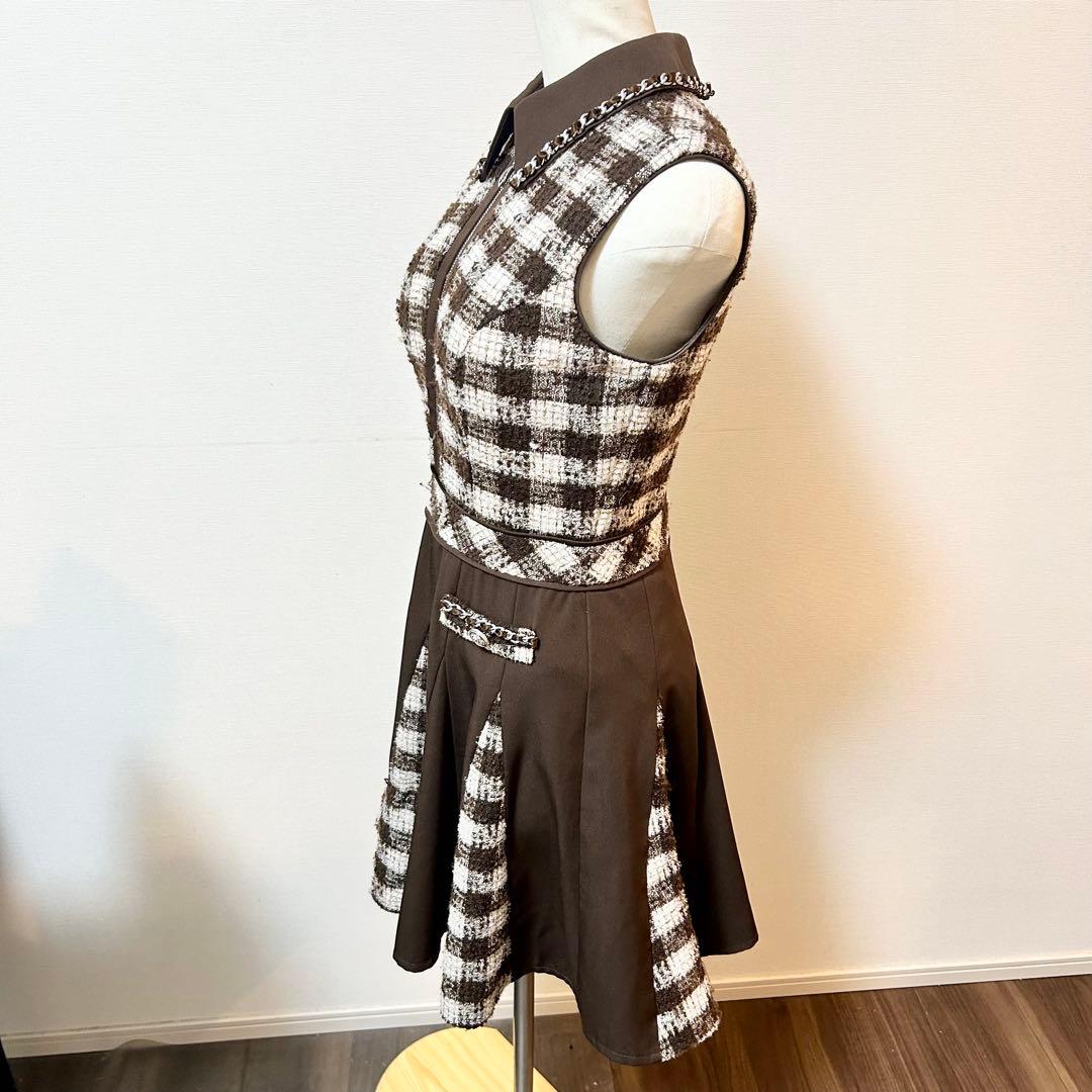 極美品！完売品！an ジップアップ　チェック　襟ノースリーブ フレアミニドレス