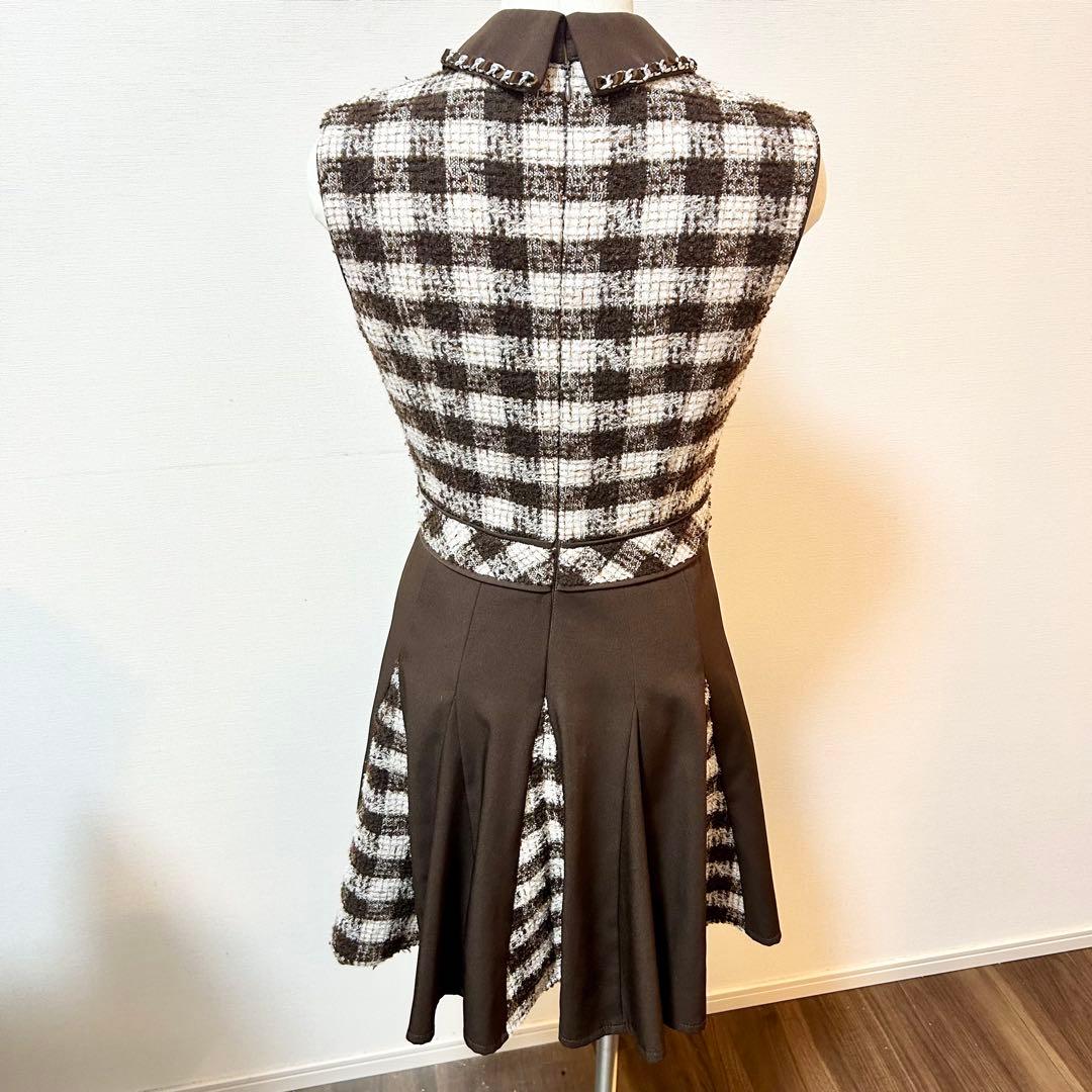 極美品！完売品！an ジップアップ　チェック　襟ノースリーブ フレアミニドレス