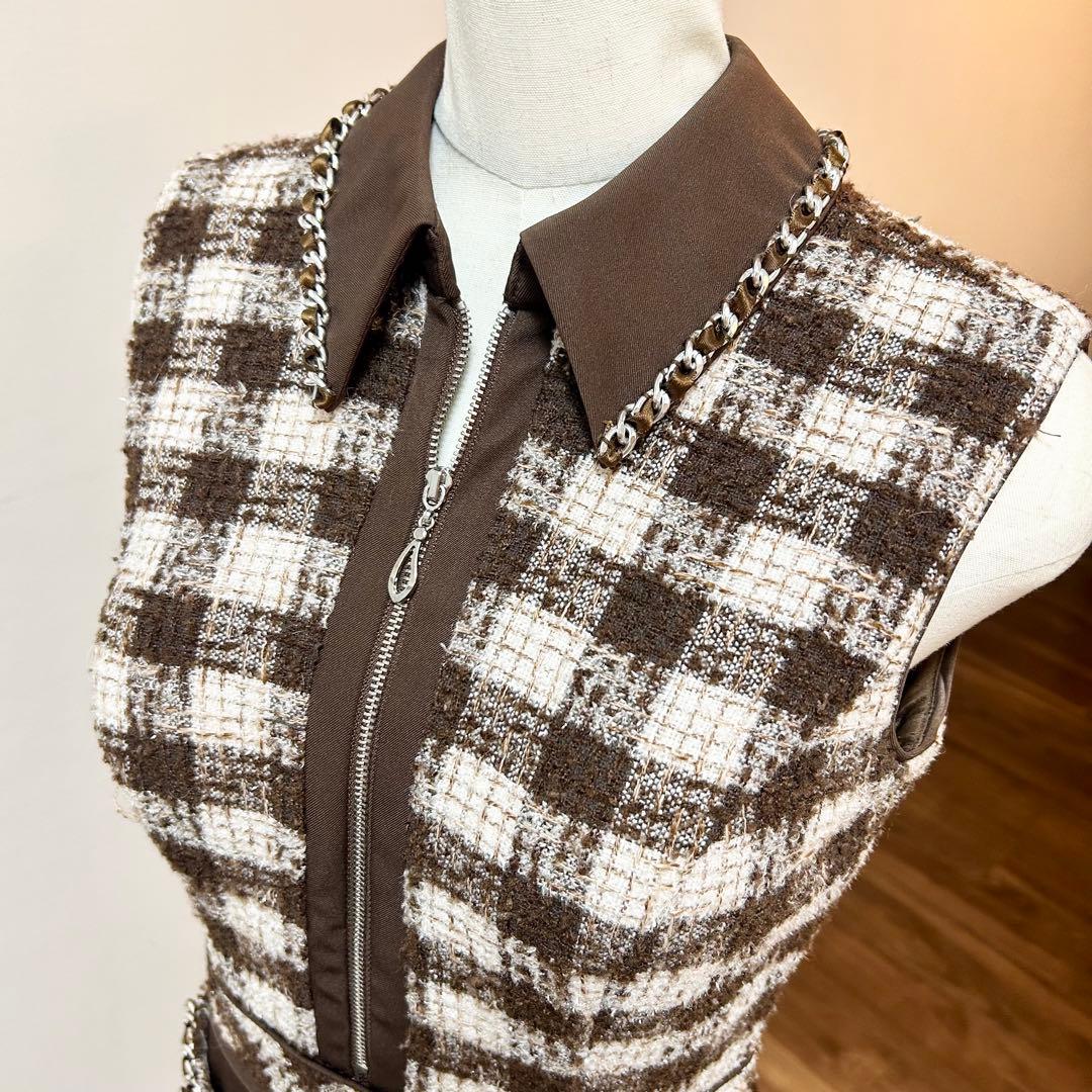 極美品！完売品！an ジップアップ　チェック　襟ノースリーブ フレアミニドレス