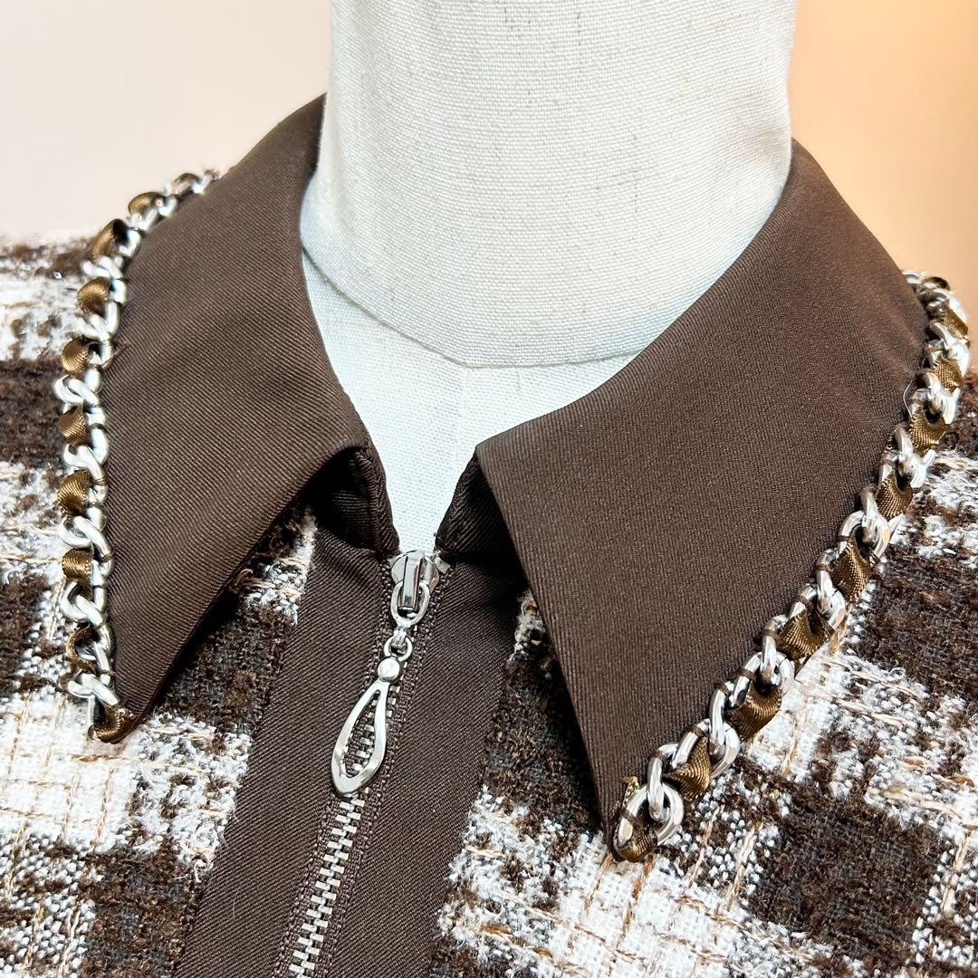 極美品！完売品！an ジップアップ　チェック　襟ノースリーブ フレアミニドレス