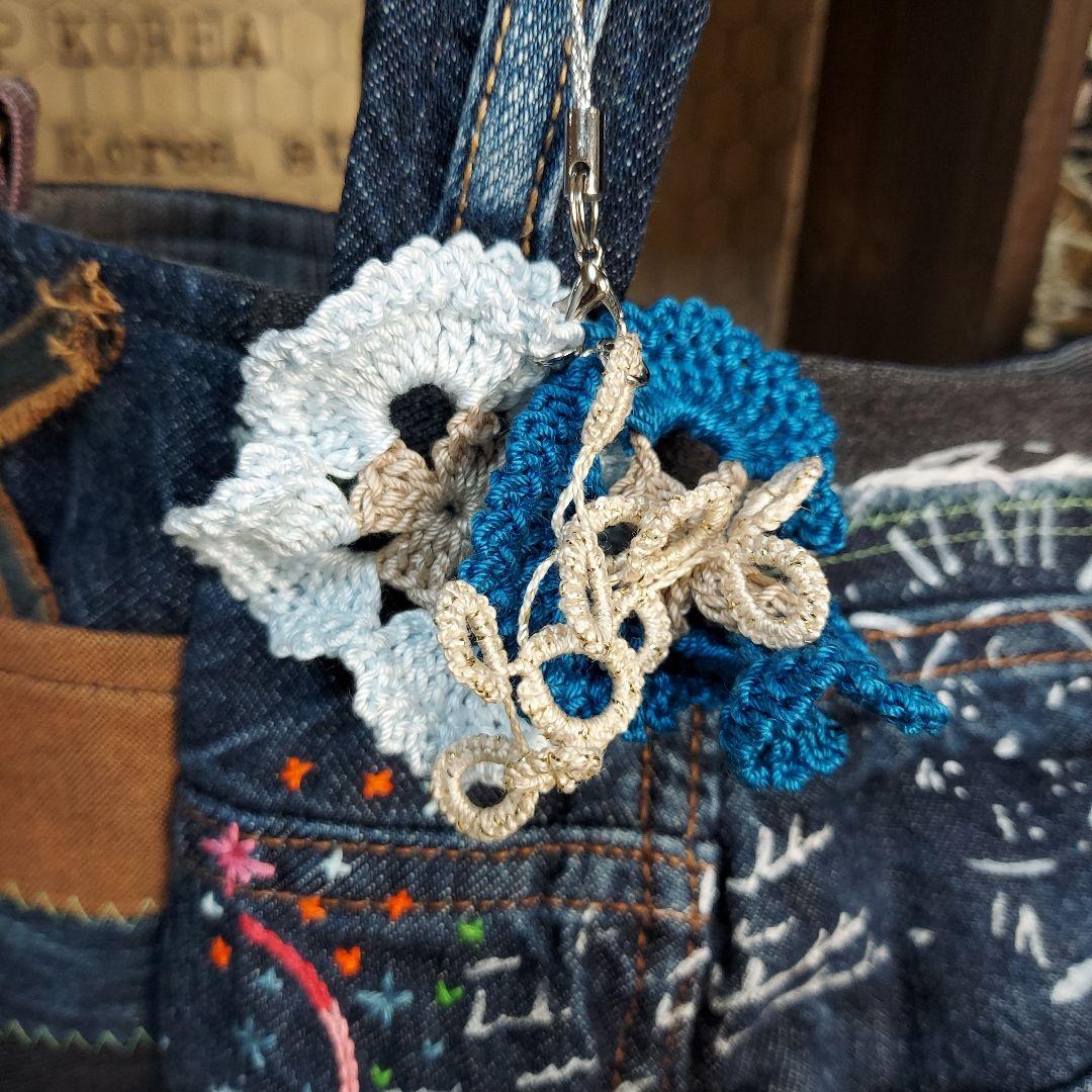 刺繍デニムバック　No.667　デニムリメイク　チューリップバック　刺繍バック