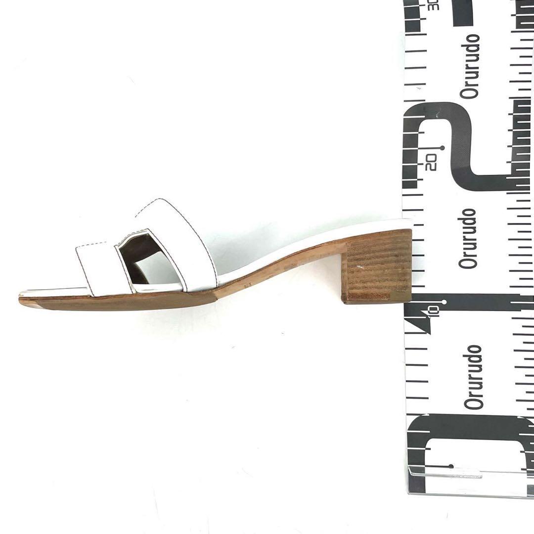 美品 エルメス オアジス レザー ミュール 白 36.5 Hロゴ レディース