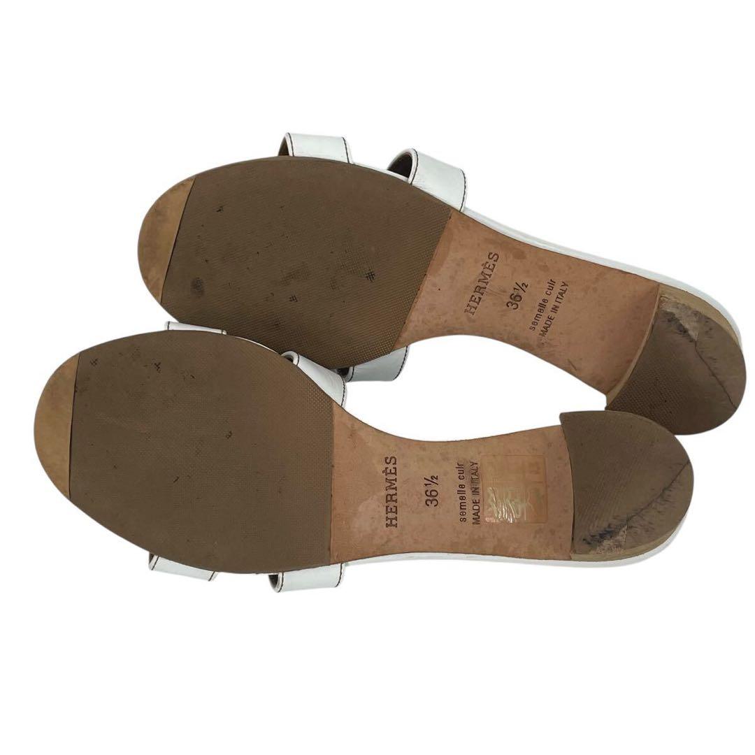 美品 エルメス オアジス レザー ミュール 白 36.5 Hロゴ レディース