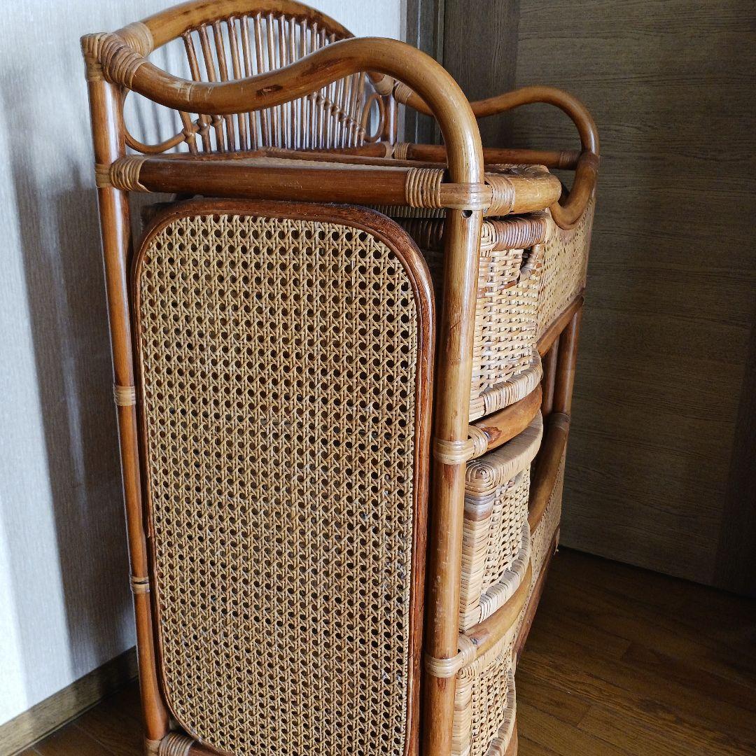 ラタン製 3段引き出しチェスト　オープンシェルフ　キャスター付き