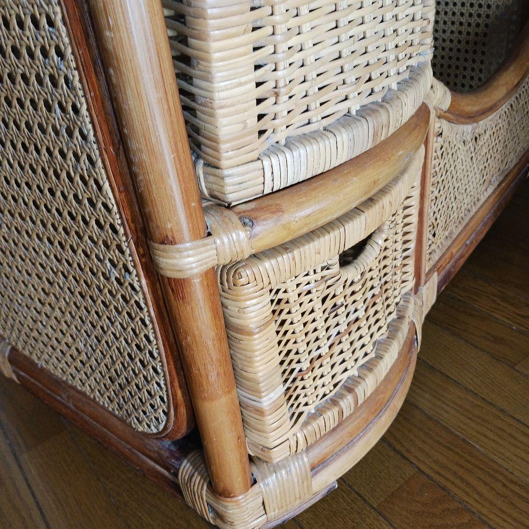 ラタン製 3段引き出しチェスト　オープンシェルフ　キャスター付き