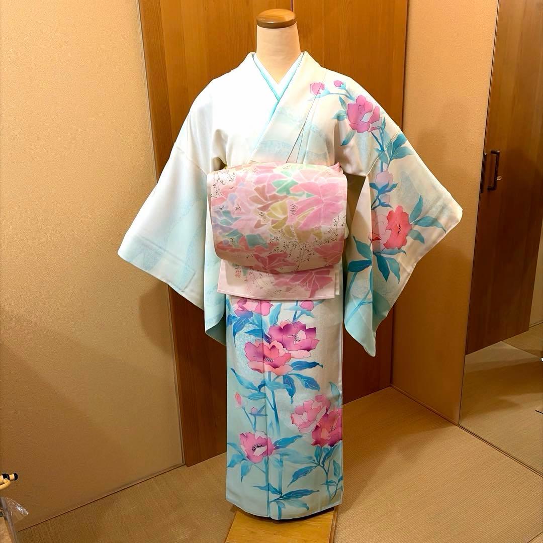 正絹訪問着と袋帯・帯締め・帯揚げ4点セット