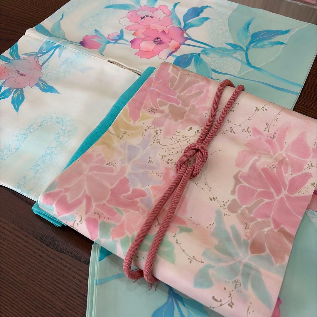 正絹訪問着と袋帯・帯締め・帯揚げ4点セット