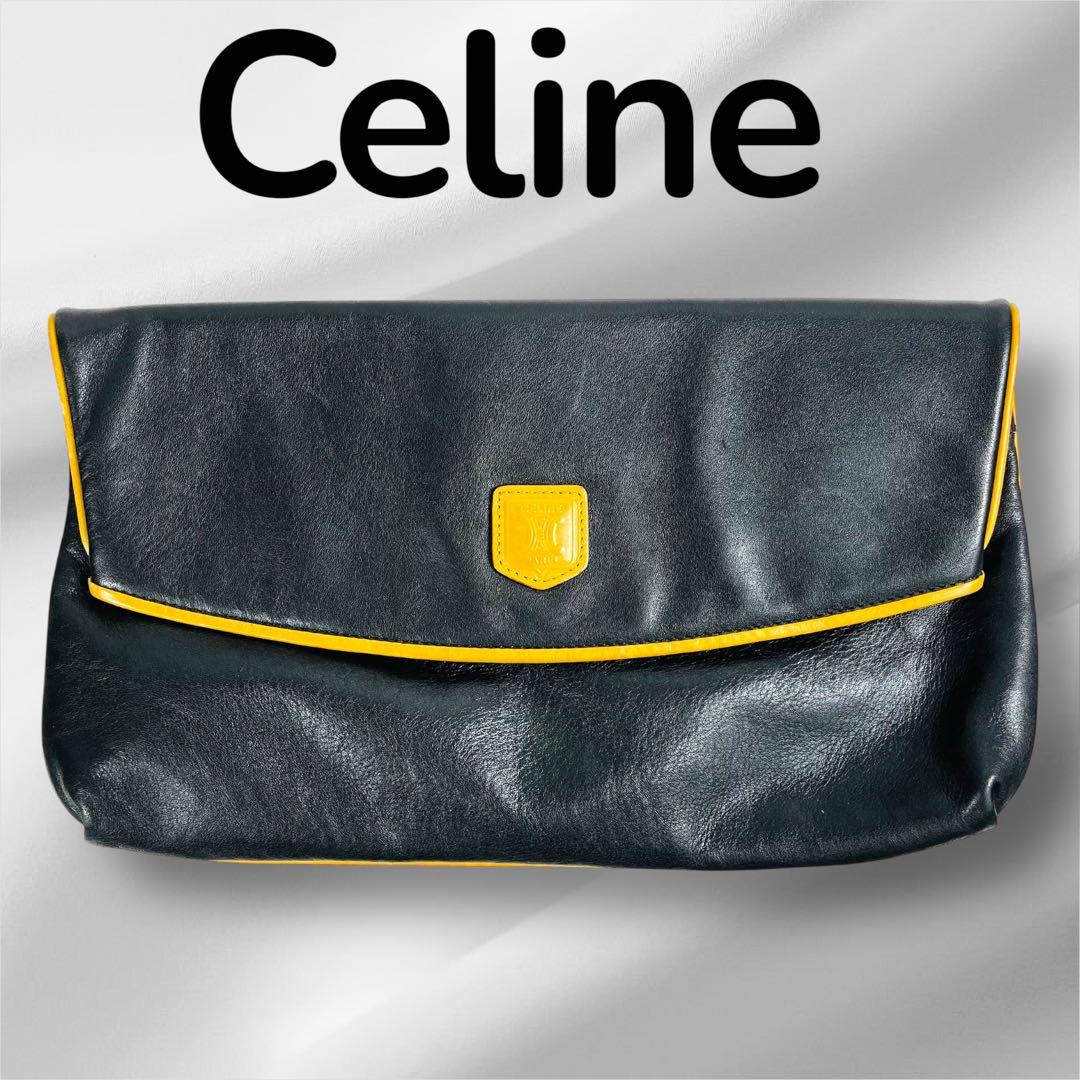 【人気】Celine セリーヌ　クラッチバッグ マカダム オールレザーブラック