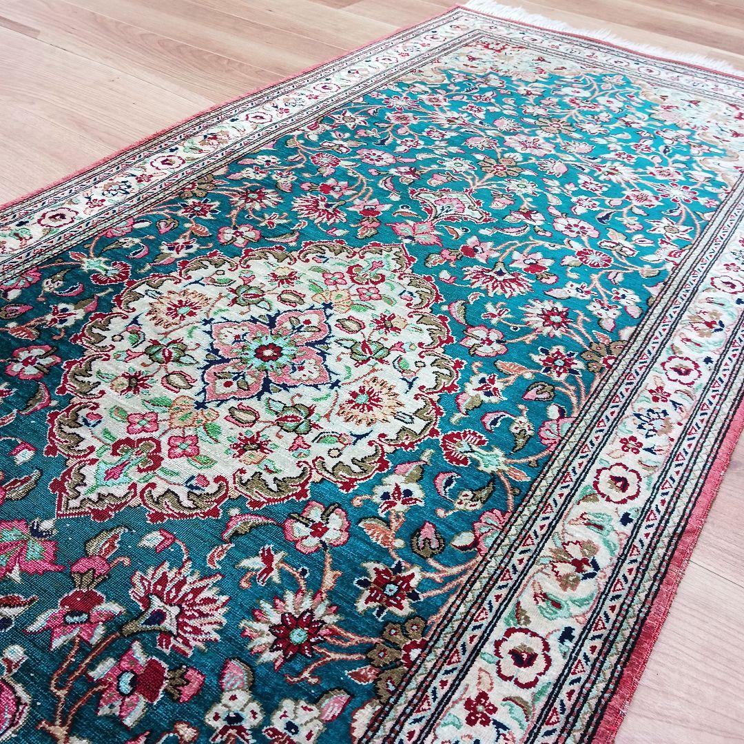 専用 Y3245 高級ペルシャ絨毯 クム産 シルク100% 手織り 298㎝