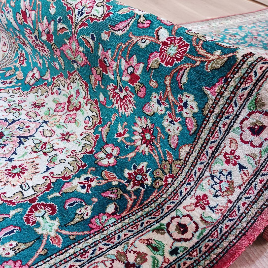 専用 Y3245 高級ペルシャ絨毯 クム産 シルク100% 手織り 298㎝