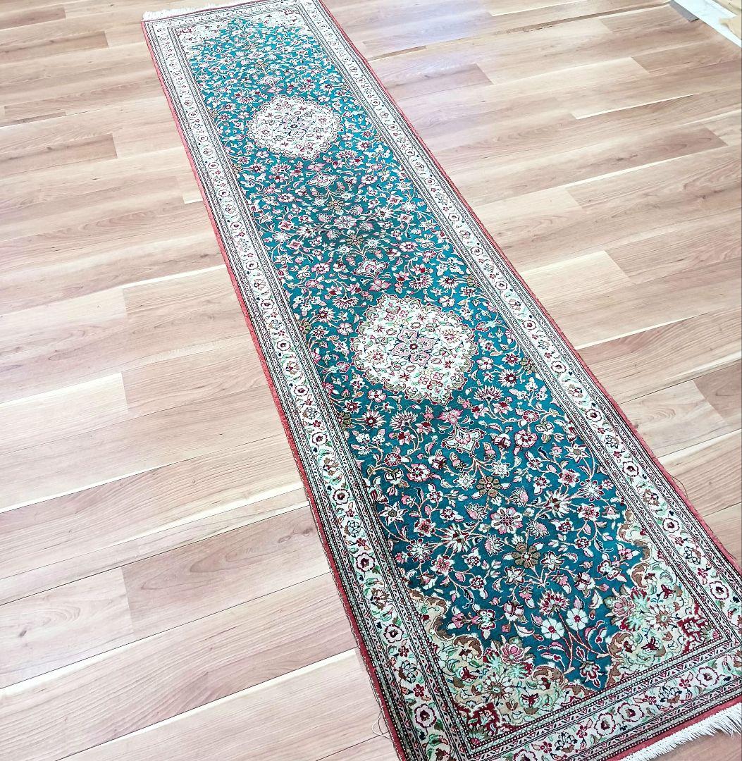 専用 Y3245 高級ペルシャ絨毯 クム産 シルク100% 手織り 298㎝