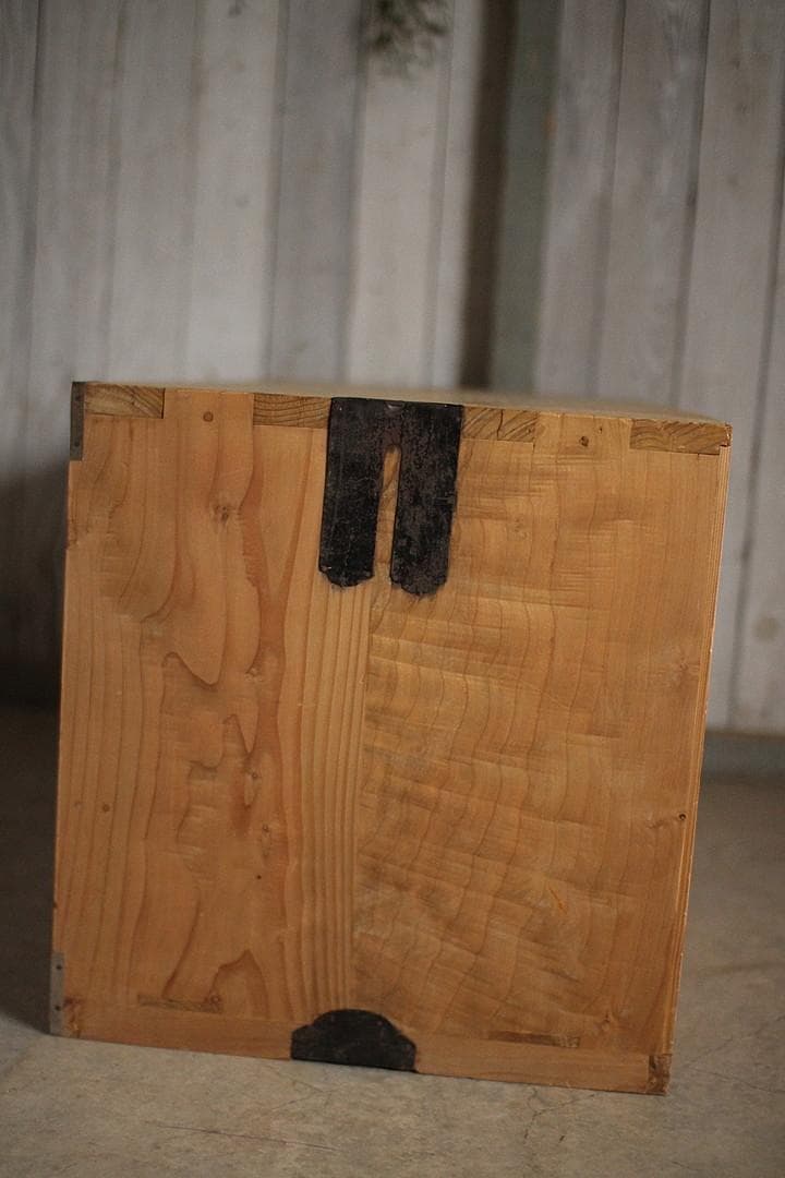 古いガラス戸棚×木製小引き出し3杯　ローチェスト　食器棚　古家具