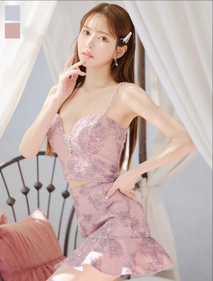 【Jewels】スパンコール刺繍レースセットアップミニドレス Sサイズ