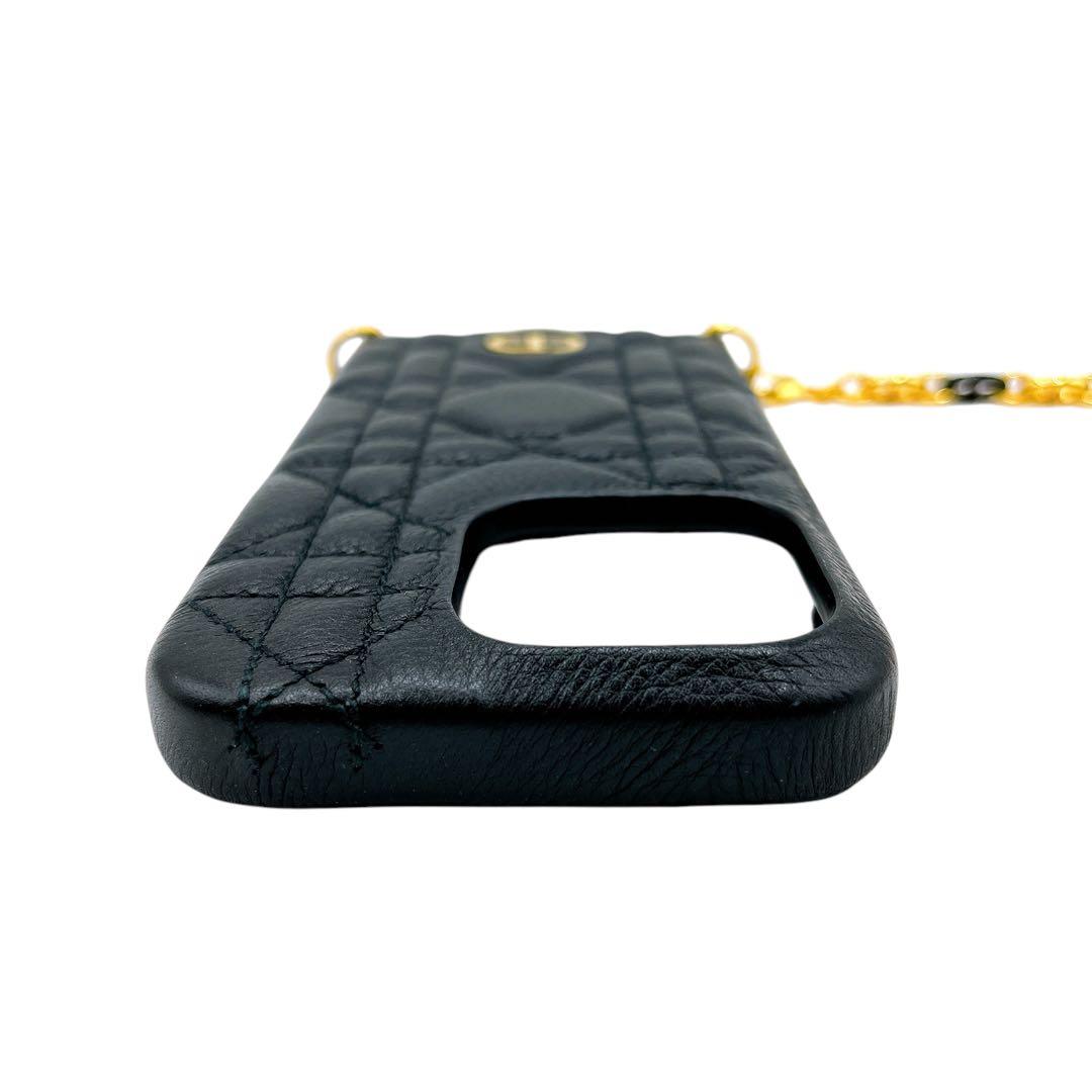 美品 ディオール カナージュ 14 Pro iPhoneケース チェーン 黒 金