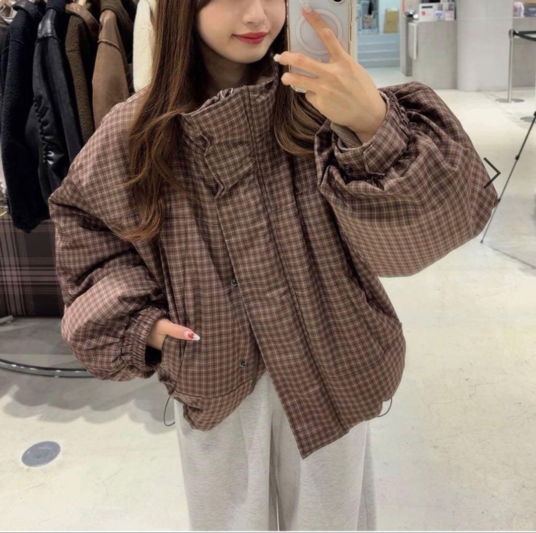 【美品】ローリーズファーム チェックモンスターショートコート　ブラウン