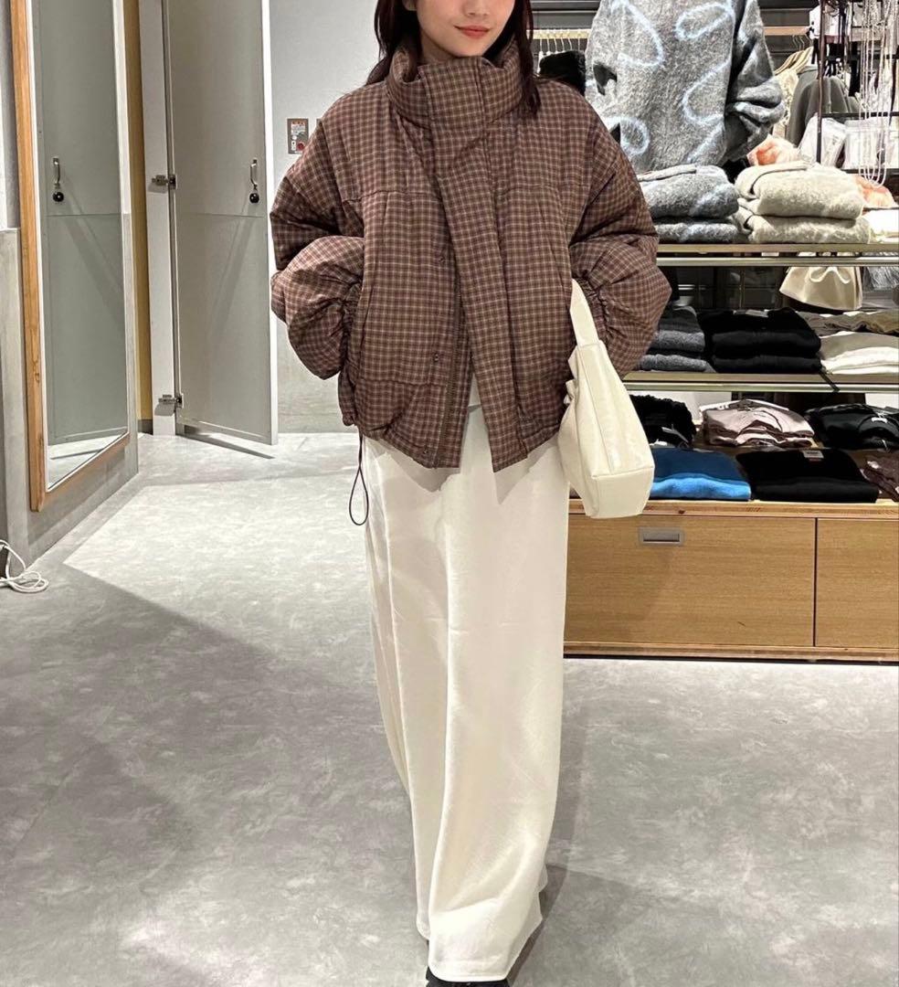 【美品】ローリーズファーム チェックモンスターショートコート　ブラウン