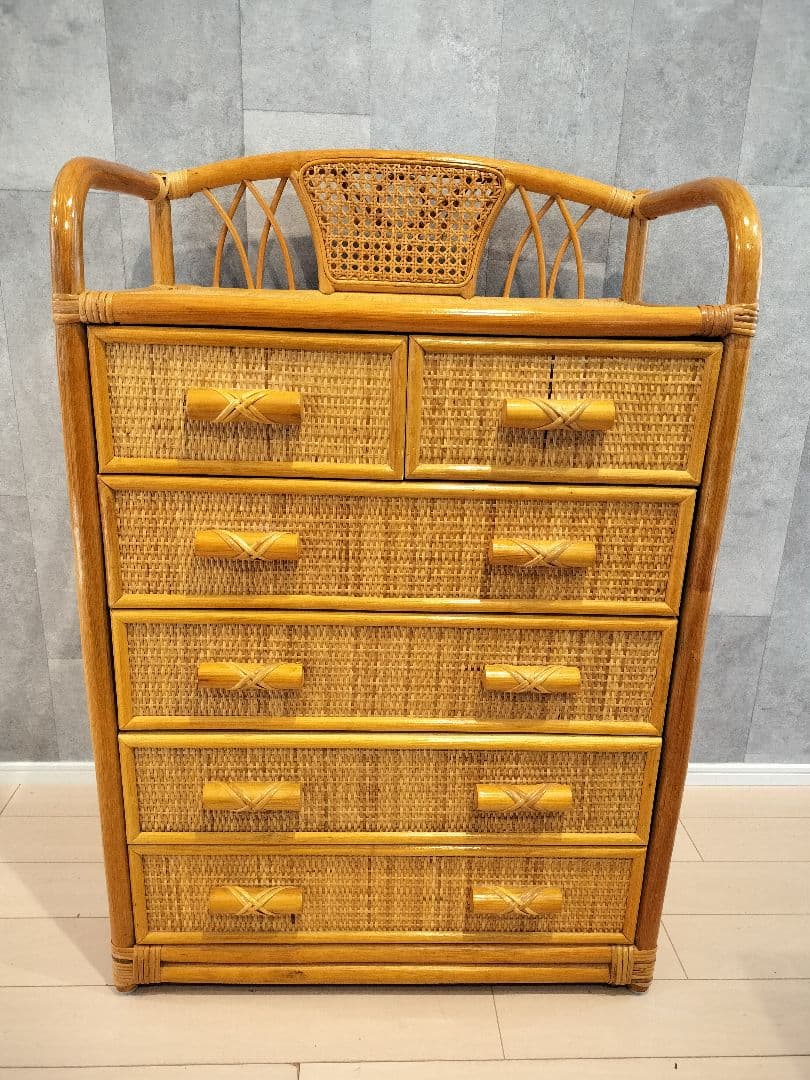 レトロ ラタン籐チェスト 家具 5段 タンス