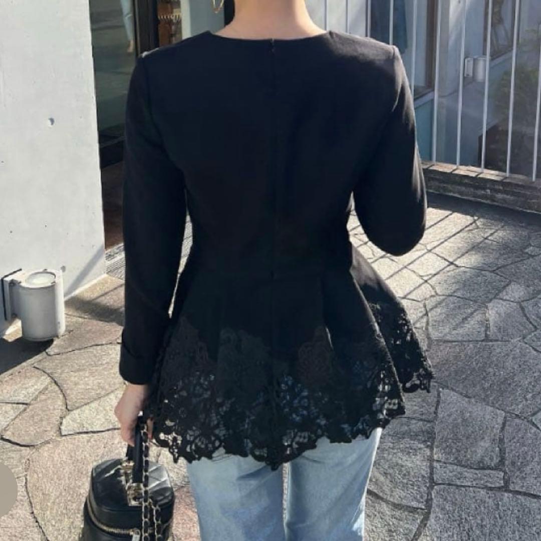 新品　JENNE ジェンヌ ペプラムレース ブラウス シンプル 黒　XL