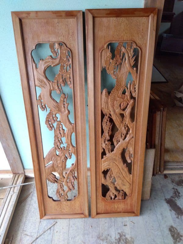 欄間（松と鷹）木製の彫刻装飾と他一式