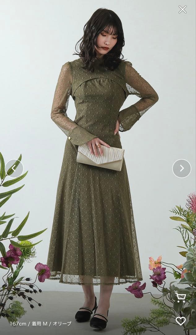 Kana 幾何学柄 レース バックオープン ワンピース パーティードレス　M