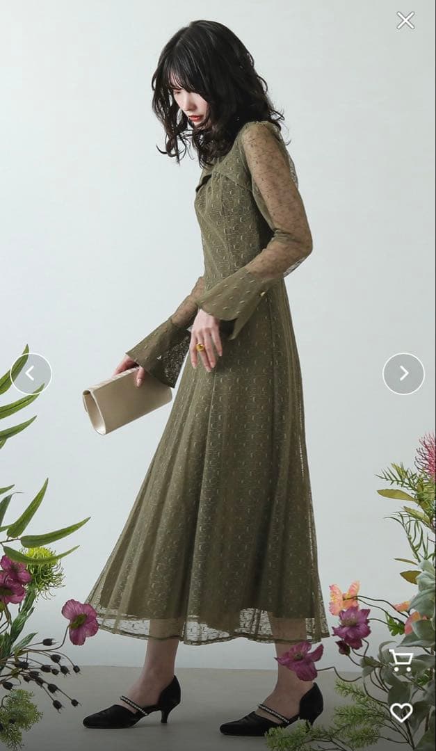 Kana 幾何学柄 レース バックオープン ワンピース パーティードレス　M