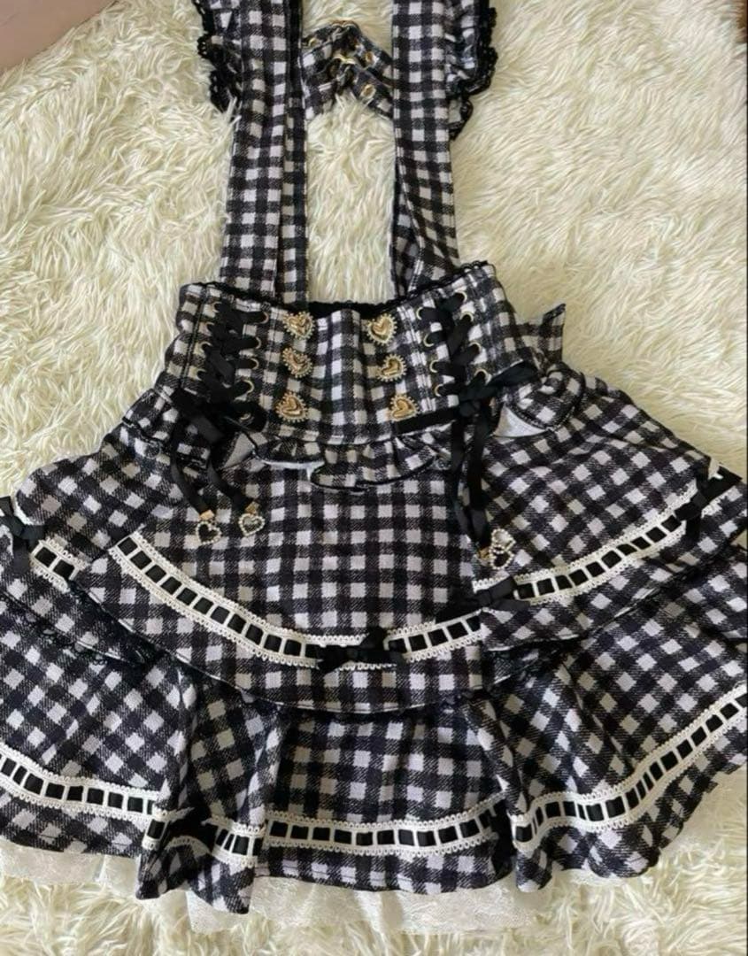 リズリサ　はしごリボンギンガムティアードスカパン ブラック