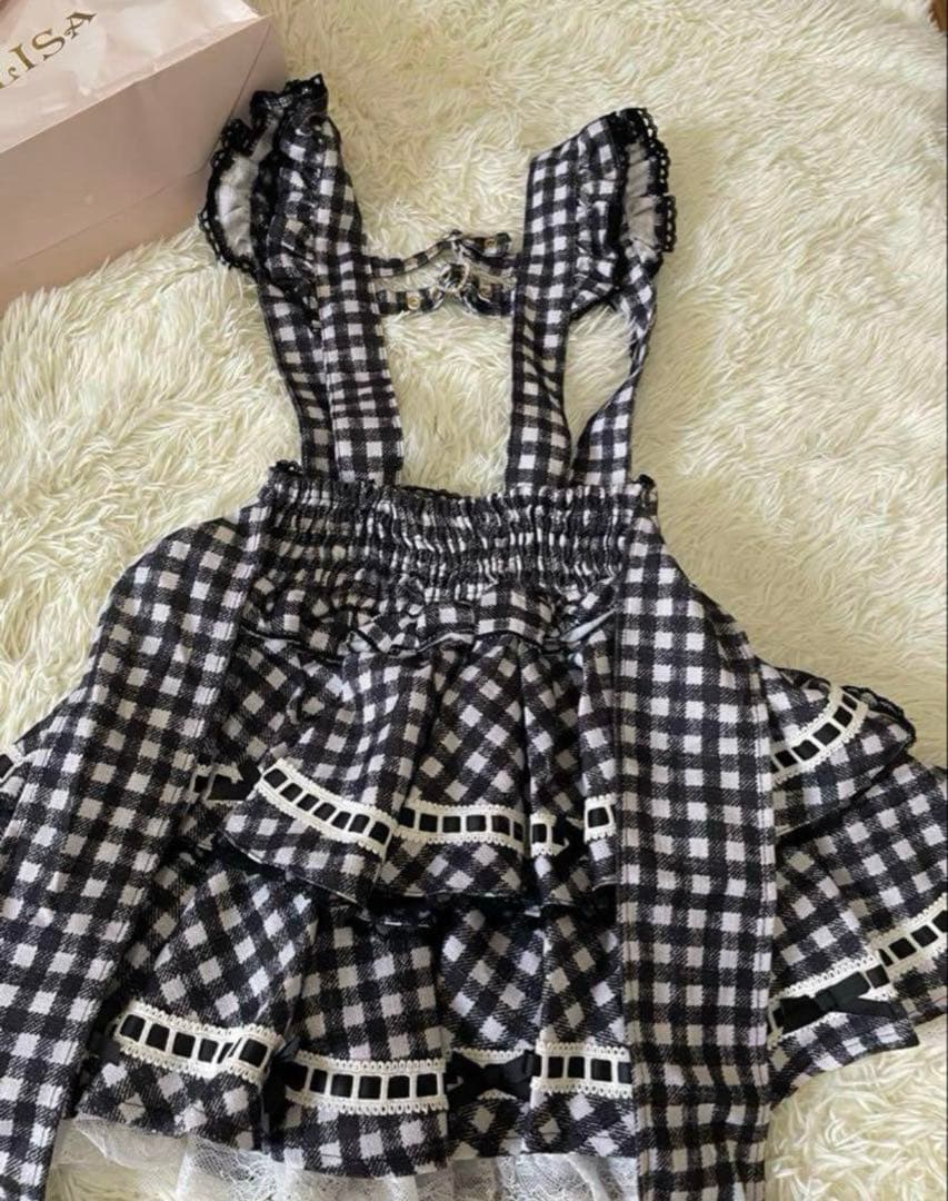 リズリサ　はしごリボンギンガムティアードスカパン ブラック