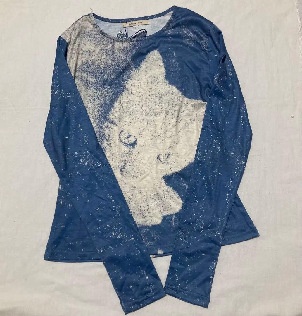 Paloma wool 猫プリント 長袖Tシャツ ブルー