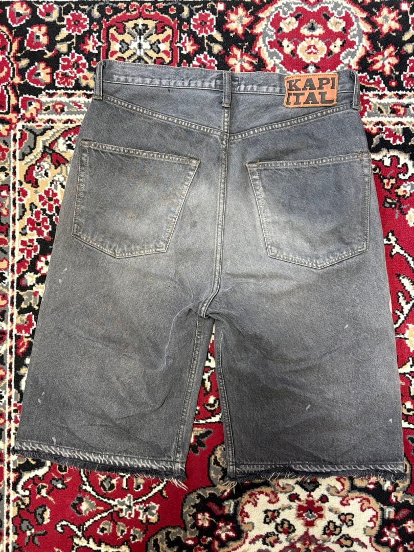 [KAPITAL]14ozブラックデニム5PショートパンツBONE刺繍 34