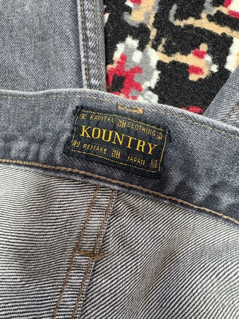 [KAPITAL]14ozブラックデニム5PショートパンツBONE刺繍 34